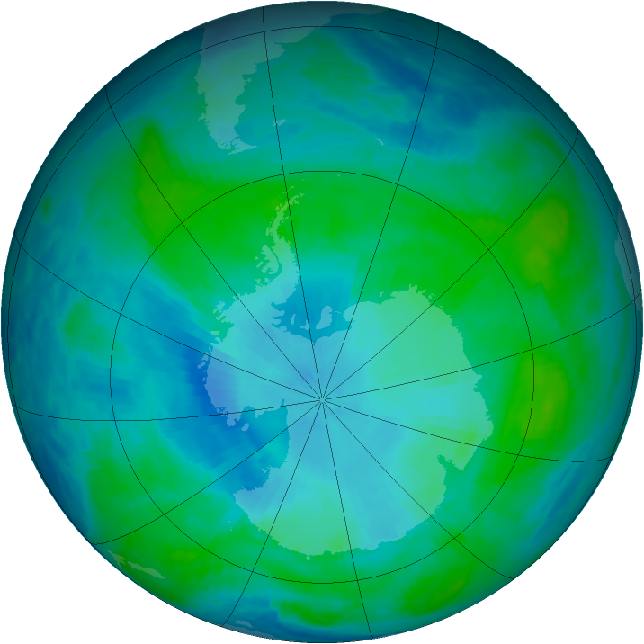 Antarctic ozone map for 02 February 1991